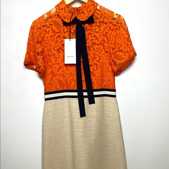 Gucci Classic Lace Dress Orange/Ochre SIZE 42 NWT - Picture 2 of 12